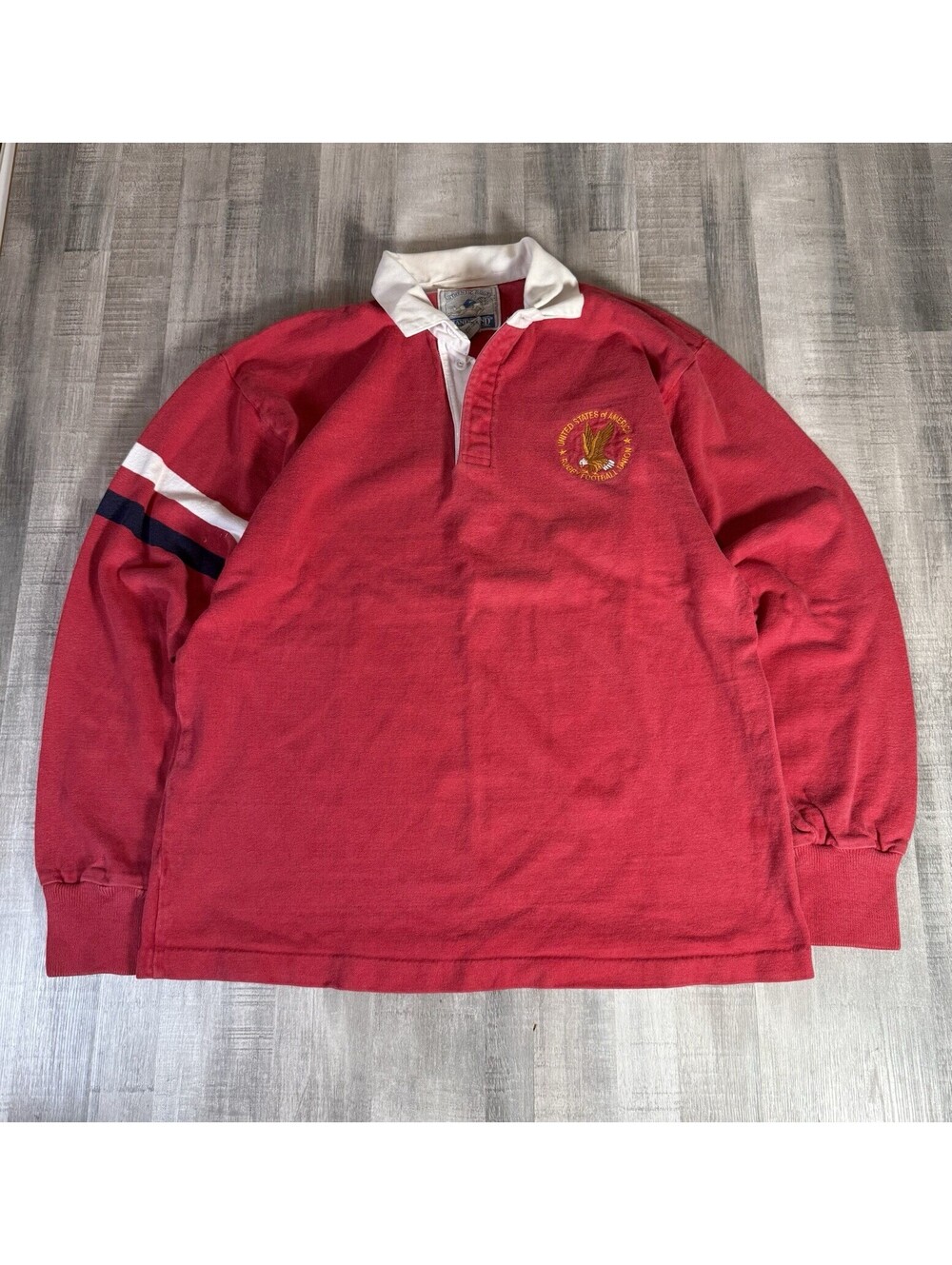 Vintage Lands End Rugby Shirt Mens Large Union Shirt Polo LS Red USA Gussets